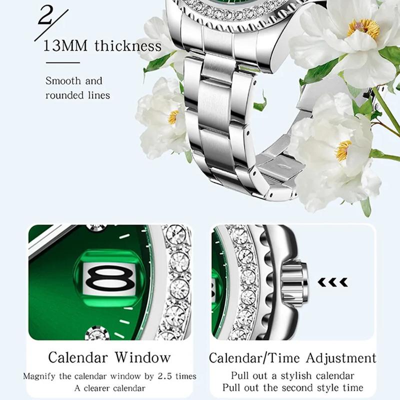 Women's Quartz Watch Simple Diamond Inlaid Waterproof Luminous Calendar Three Needle Business Fashion Women's Watch