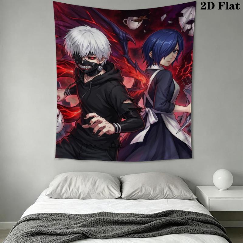 Tokyo Ghoul Wall Tapestry Aesthetic Wall Hanging Printed Fabric Blanket Decorative Tapestries for Bedroom Living Room Home Decor