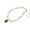 Charming Pet Collar with Emerald Pendant and Faux Pearls - Elegant Accessory for Cats and Dogs