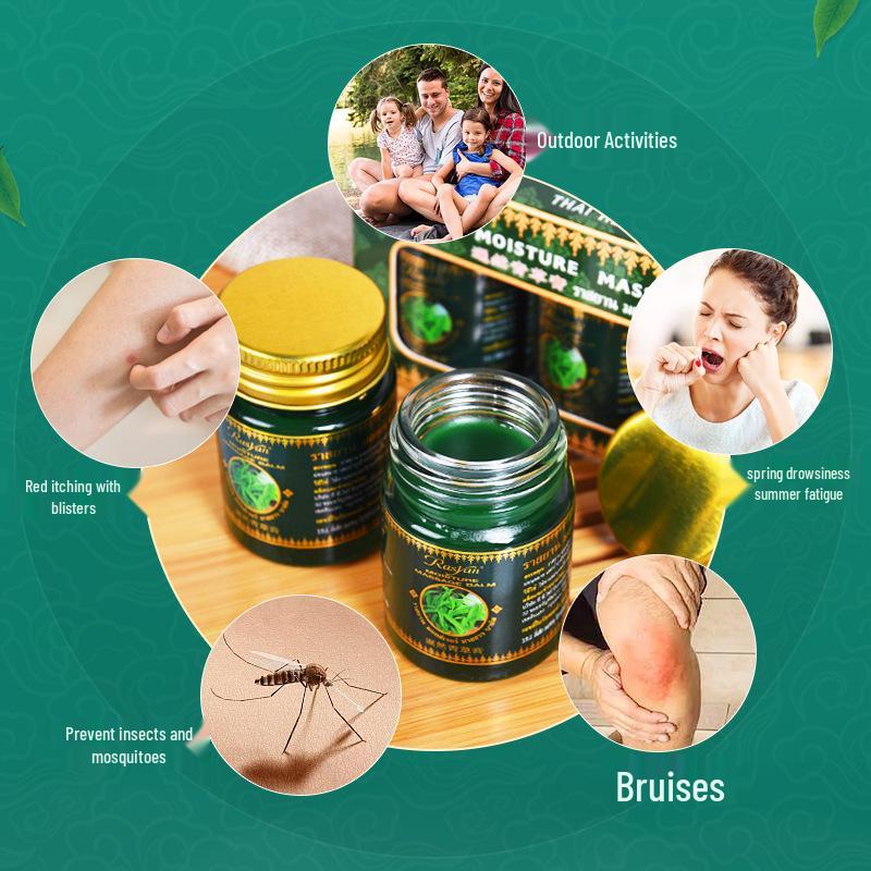 Rasyan Siam Original Thai Green Herbal Balm, 20g, Set of 3 Bottles, Authentic & Anti-counterfeit.