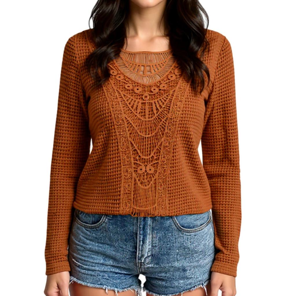 Women's T-Shirt Vintage Floral Print Round Neck Loose Long Sleeve Mid-Length Thumb Leak Top