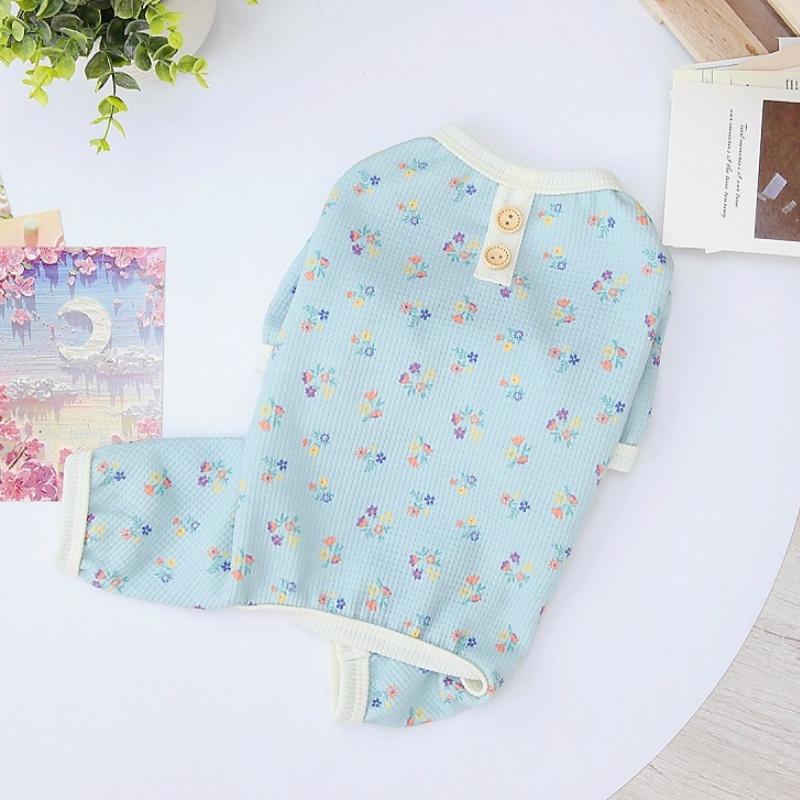 Soft Cotton Dog Jumpsuits Pet Dog Four Legged Clothes Spring Puppy Rompers Floral Cat Pajamas Pet Kitten Jumpsuits Dog Costumes