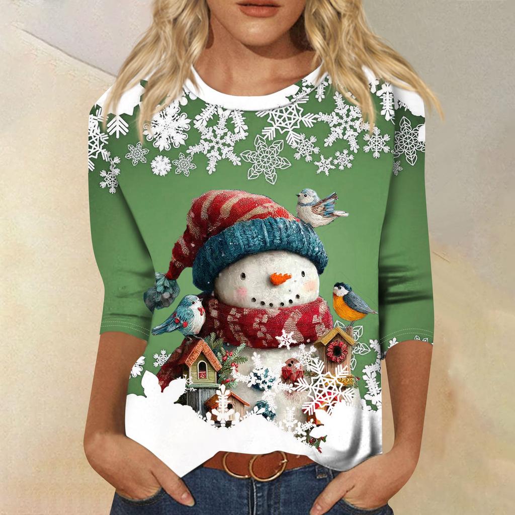 Damenmode Lässiges Rundhals-T-Shirt mit 3/4-Ärmeln und lockerem Aufdruck