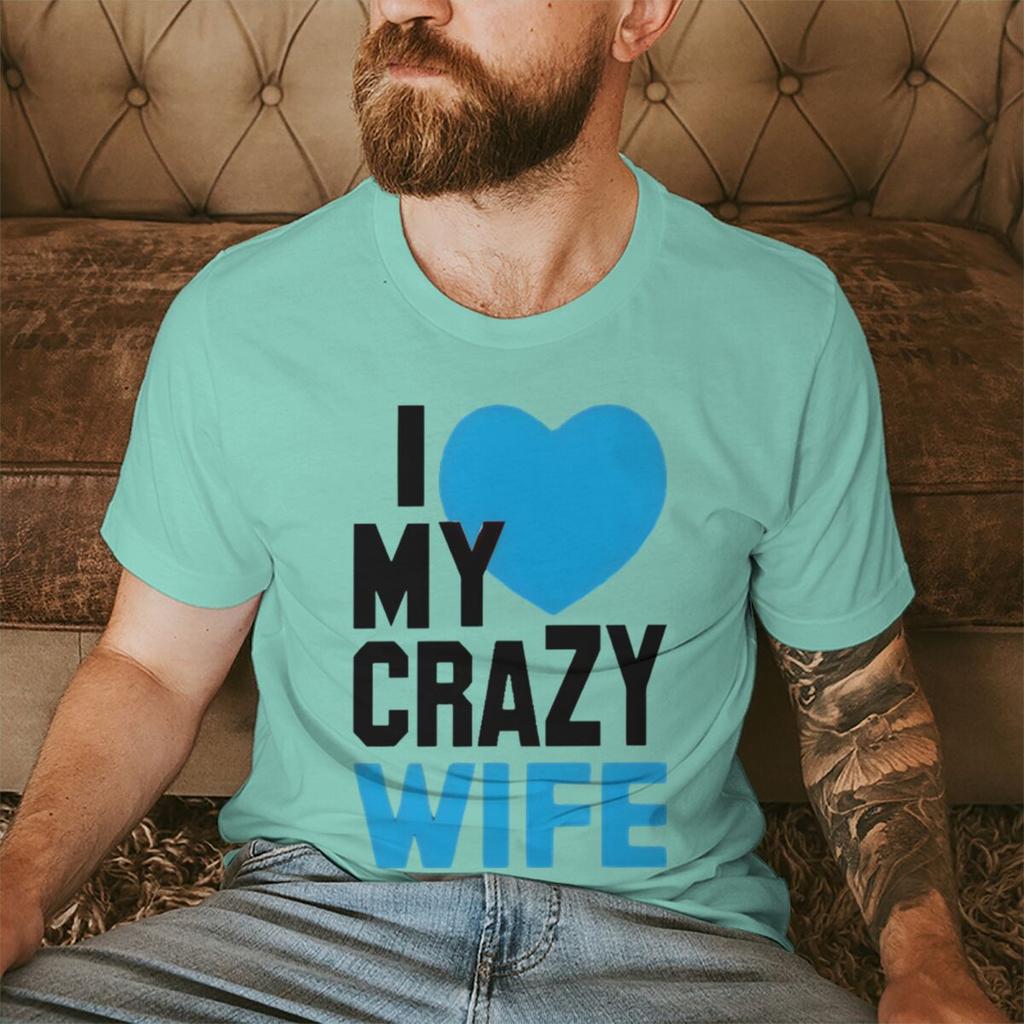 Fun Heart Print I Love My Crazy WifeHusband Pattern Couple T Shirt Casual Lovers Matching Tops Women Men Valentine Tshirts Gift