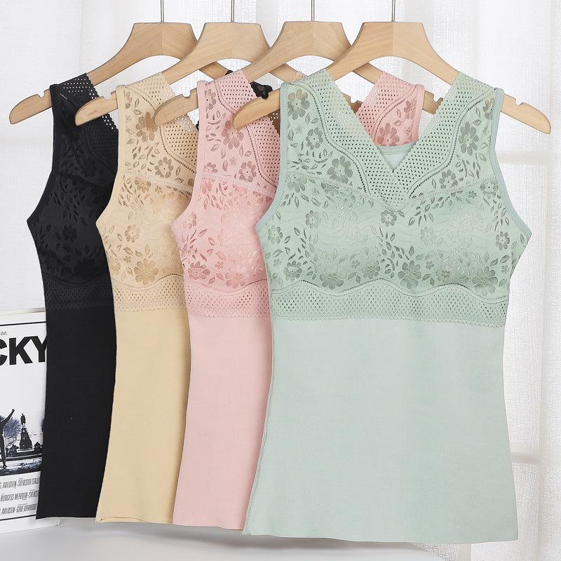Women Warm Winter Thermal Tank Tops With Bra Padded Soft Thick Fleece Undershirt Stretch Velvet Thermal Vest Singlet Underwear