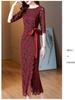 2023 Summer Wine Red Retro Lace Evening Dress