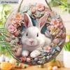 Floral Bunny Wooden Sign, Charming Round Sign for Front Door, Wall Hanging Decor - Ideal Easter & Spring Gift for Family