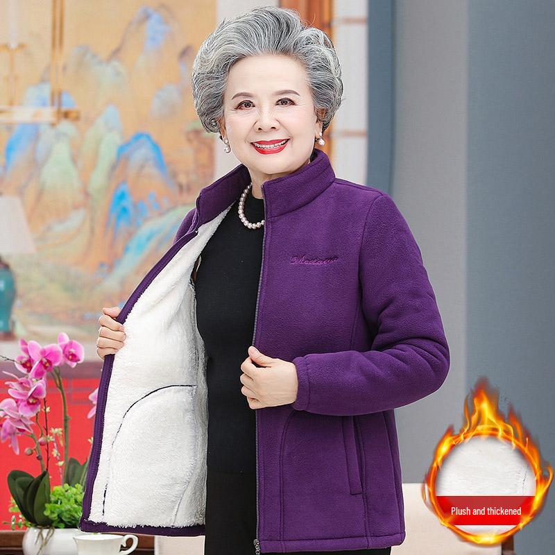 

2025 Autumn/Winter Stand Collar Fleece Sweatshirt for Middle-Aged & Elderly Women 4XL (130-145 jin)