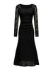 Autumn Winter Women's Elegant Lace Square Neck Pleated Long Dress