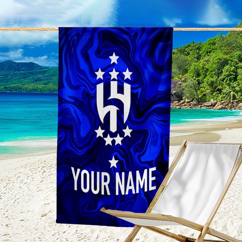 Custom Name Beach Towel Al Hilal Emblem Design Beach Towel, Soft Microfiber, Gift for Her/Him, Birthday, for Pool, Beach, Travel, Fan gifts