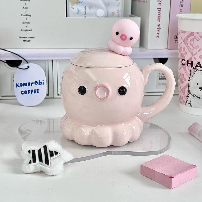 Give girls birthday gifts, high-value octopus ceramic cups, cute mugs with lids, girlfriends' souvenirs, gift boxes.