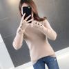 Women Autumn Casual Knitted Pullover Sweater Top Pile Collar Turtleneck Full Sleeve Button Thin Slim Inner Solid Color
