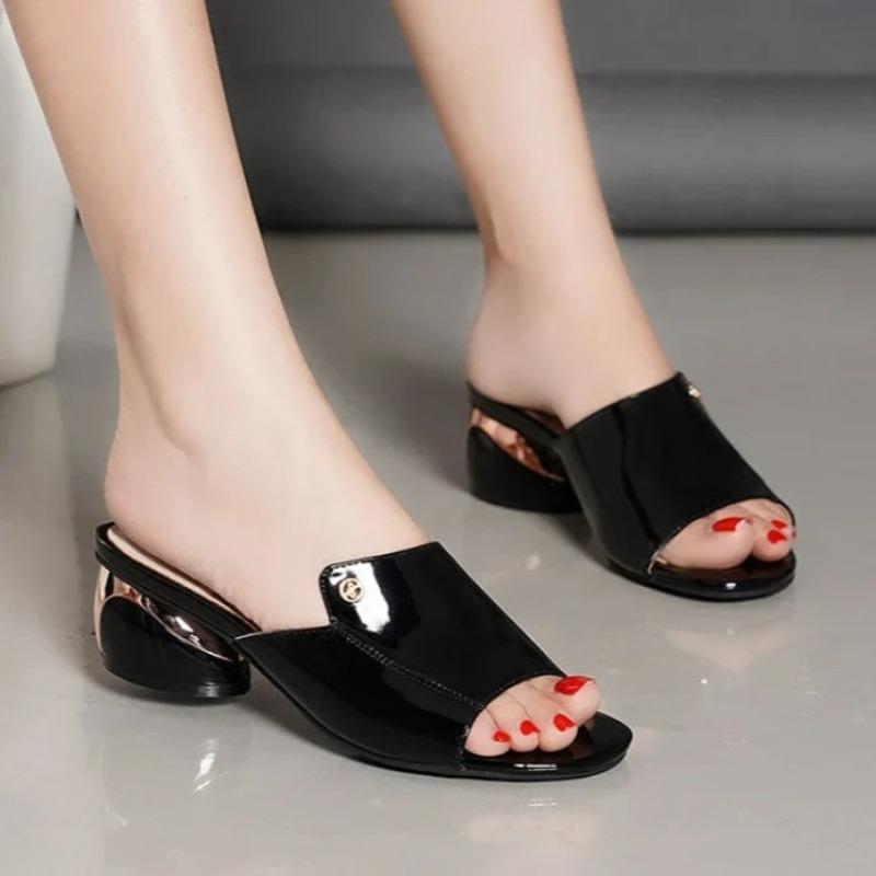 Dámské pantofle s 5cm podpatkem Módní Elegantní Sandály s otevřenou špičkou pro ženy PU kůže Pohodlné Ležérní boty pro ženy Tacones