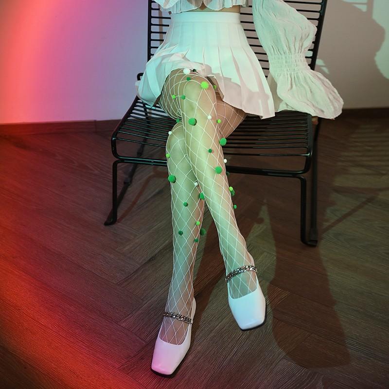

New Diamond Big Net Flower Pearl Skin Tone Embroidery Decorative Big Flower Women S Jumpsuit Big Grid Mesh Socks One Size