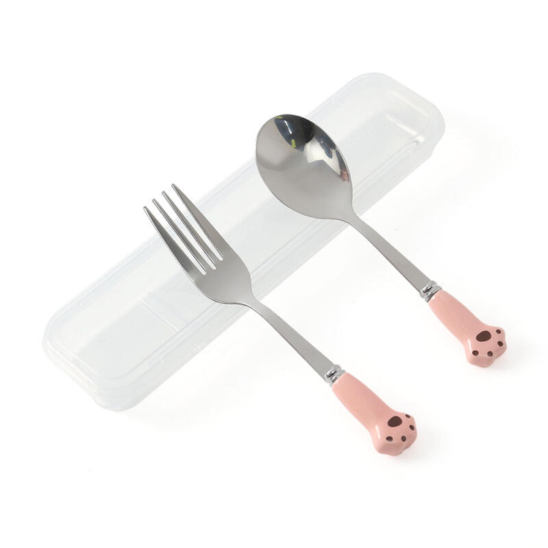 Kkukkuknyangi Portable Spoon and Fork Set (Pink)