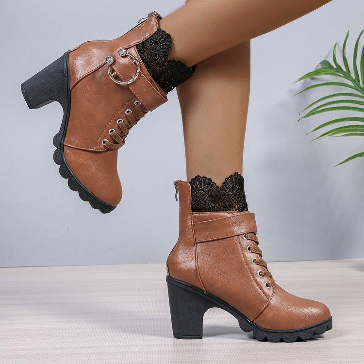 

Модные женские ботинки большого размера с металлической пряжкой, осенне-зимние, на шнуровке, с задней молнией, с перекрестными ремешками 42 светло-коричневого