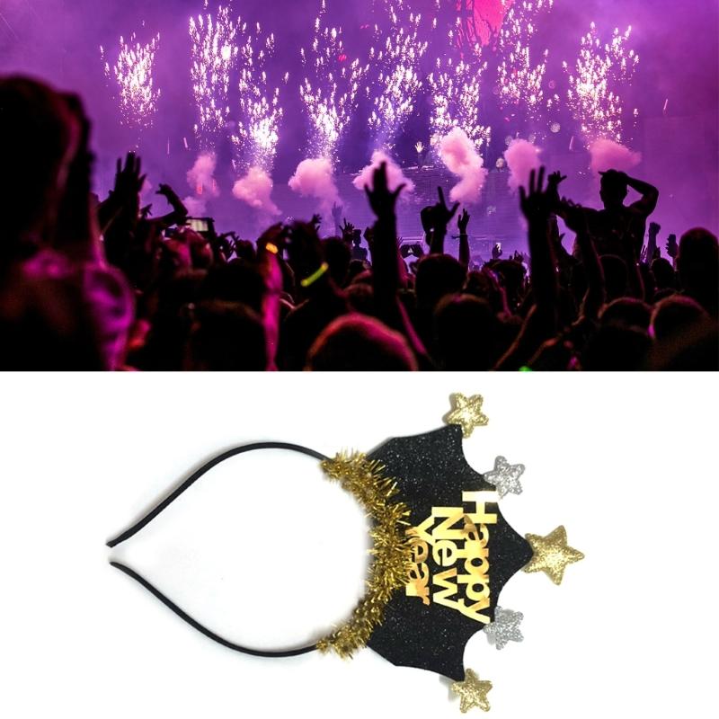 Star New Year Eve Sequins Headbands Crown 2023 Hair Hoop Fluffy Cute Hair Accessories Party Costume Photo Props