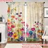 2PC Vintage Letter Floral Sheer Curtains - Nostalgic Watercolor Print Window Drapes for Living Room Bedroom Decor