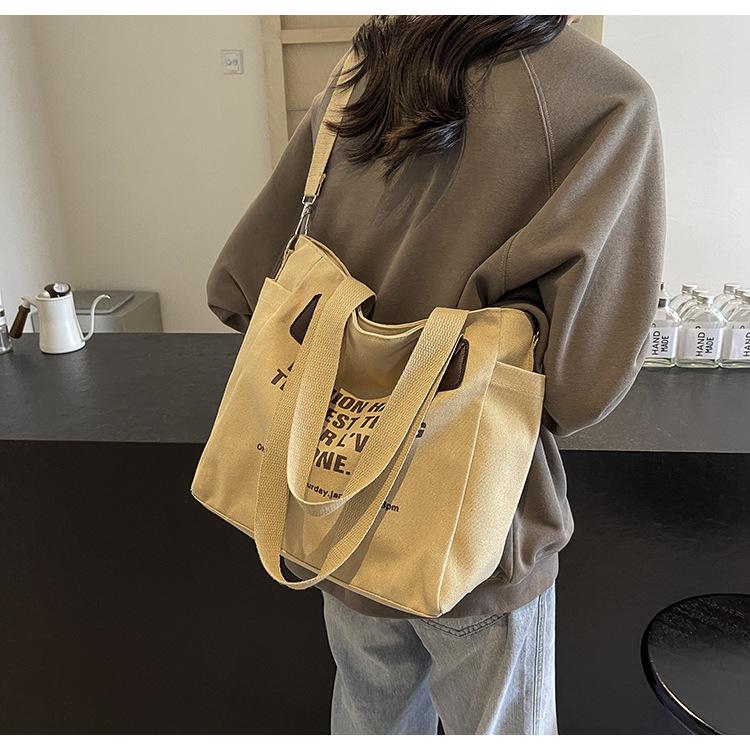 2024 Retro Large Canvas Tote Bag - Unisex, European/American Style, Perfect for College Students