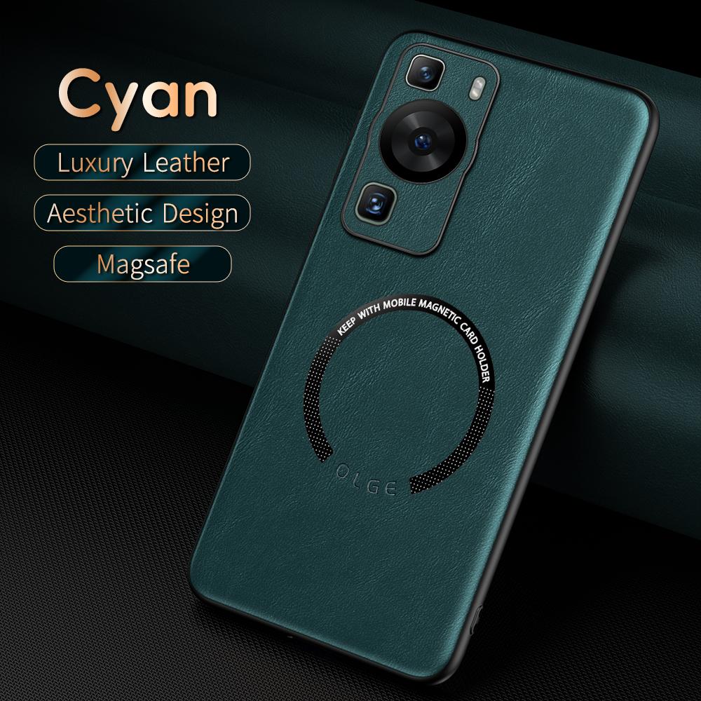 

For Huawei P60 P60 Pro Fine-Hole PU Cow Pattern Leather Outer Magnetic Ring Soft Edge Anti-Drop Phone Case For Huawei P60 Pro