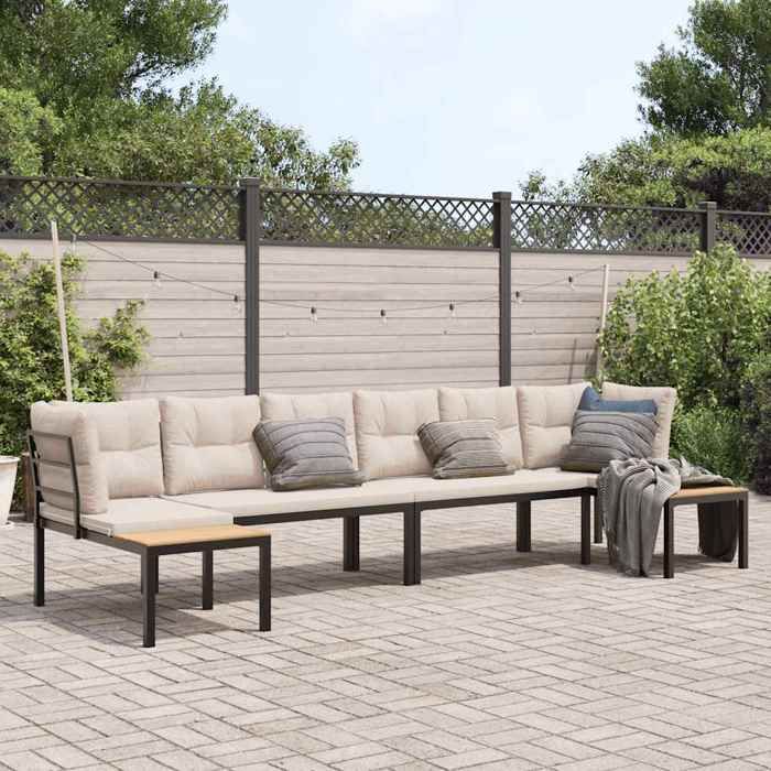 VidaXL Salon de jardin avec coussins 4 pcs noir acier enduit de poudre, ensemble de canapés de jardin, ensemble de canapés 3283669