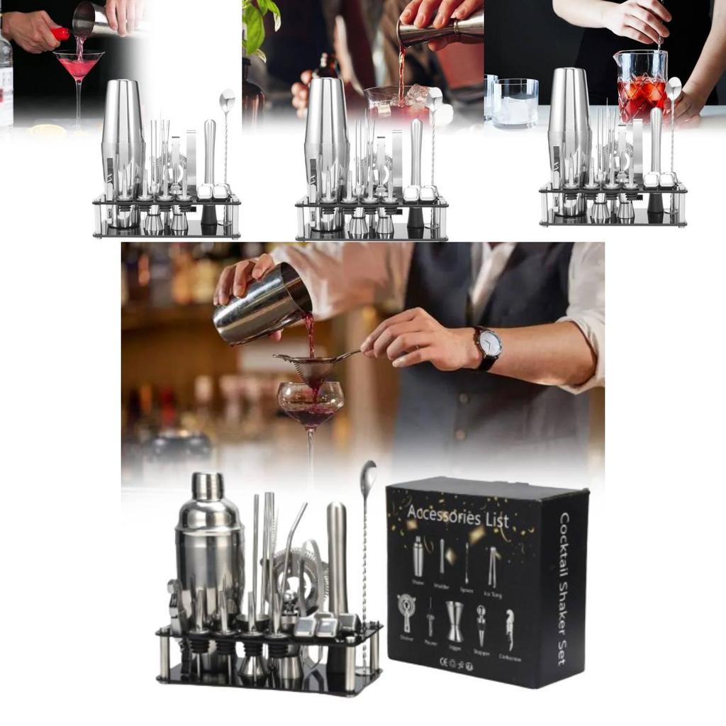 Modern Stainless Steel Cocktail Shaker Set With 25 Piece Bar Tools For Mixology