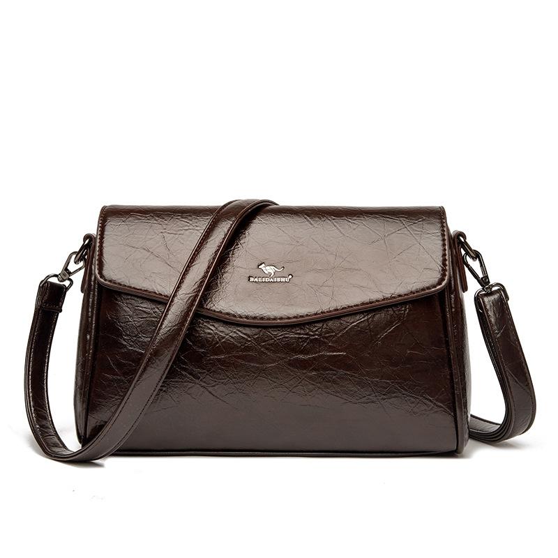 

Мягкая кожаная сумка для мамы женская новая модная большая вместительная на плечо через плечо вощеная масляная кожа маленькая квадратная сумка коричневый