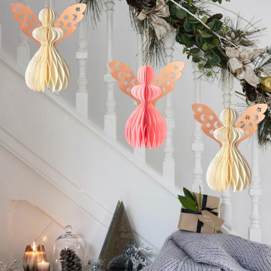 Angel Honeycomb Ornament Paper Angel Hanging Ornament with Sparkling Edge 3D Honeycomb Angel Decoration for Birthday Party Wedding