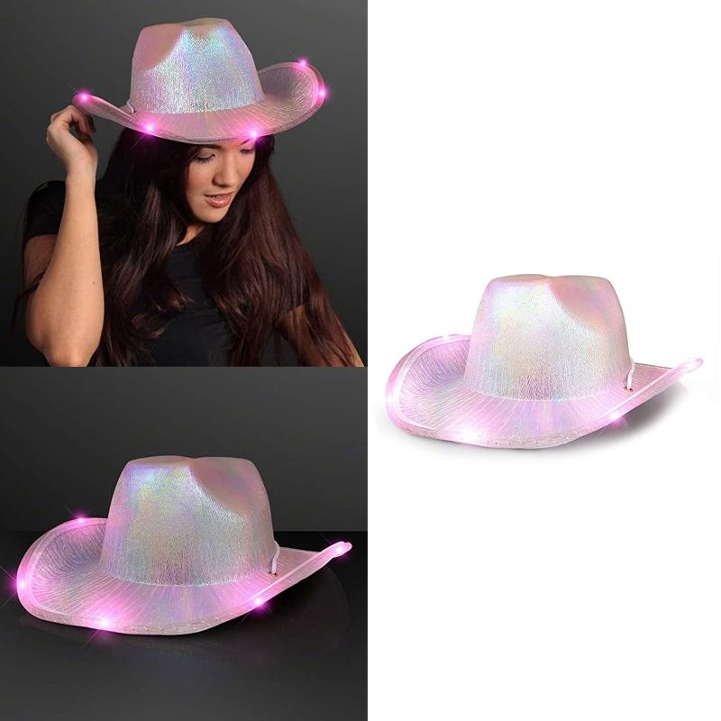 Cowgirl Hats Led Women Bachelorette Party Birthday Party Hats For Adults Cowgirl Holographic Party Disco Dress Up