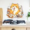 Cartoon Cat Wall Sticker, Funny Orange Cat Bathing/Licking Wall Decal, Peel And Stick Self-Adhesive PVC Room Mural for Kitchen, Bathroom