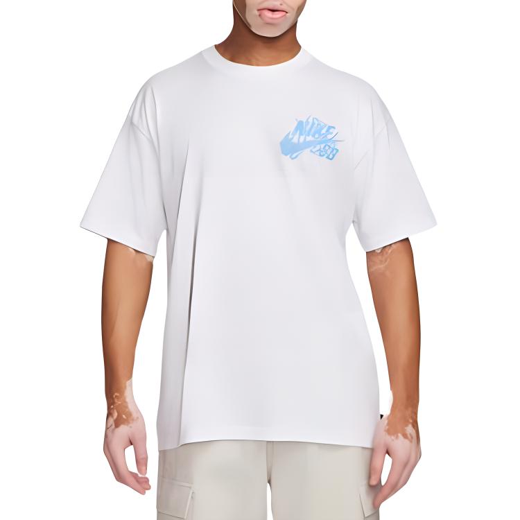 Nike SB T Shirts Men's White Crew Neck Moderate Straight Fit FQ3720-100