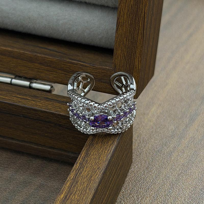 Super Fairy Retro Gothic Bow Purple Zir*****Pen Ring Niche High-End Stacking Wearing Personalized Ring Woman
