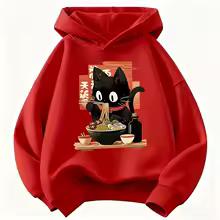 Vintage Ramen Katze Hoodie Manga Kinder Katze Kinder Sweatshirt Niedlicher Kapuzenpullover für Jungen Mädchen Herbst Winter Freizeit Kapuzenpullover