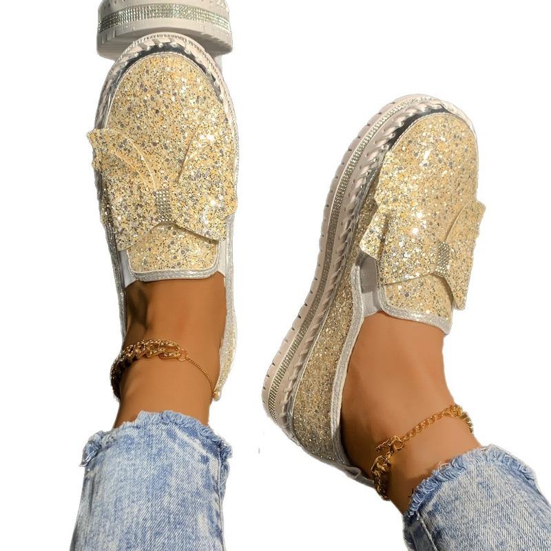 Large size rhinestone bow shallow mouth women's spring and autumn new one-pedal platform lazy shoes