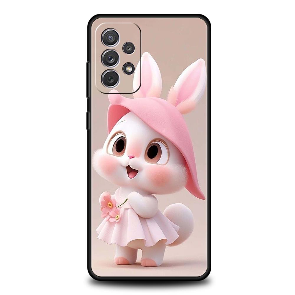 A Cute Rabbit With A Purple Hat Phone Case for Samsung Galaxy A15 A14 A25 A54 A34 A51 A71 A72 A73 A32 A52 A52S A21S 5G TPU Shell
