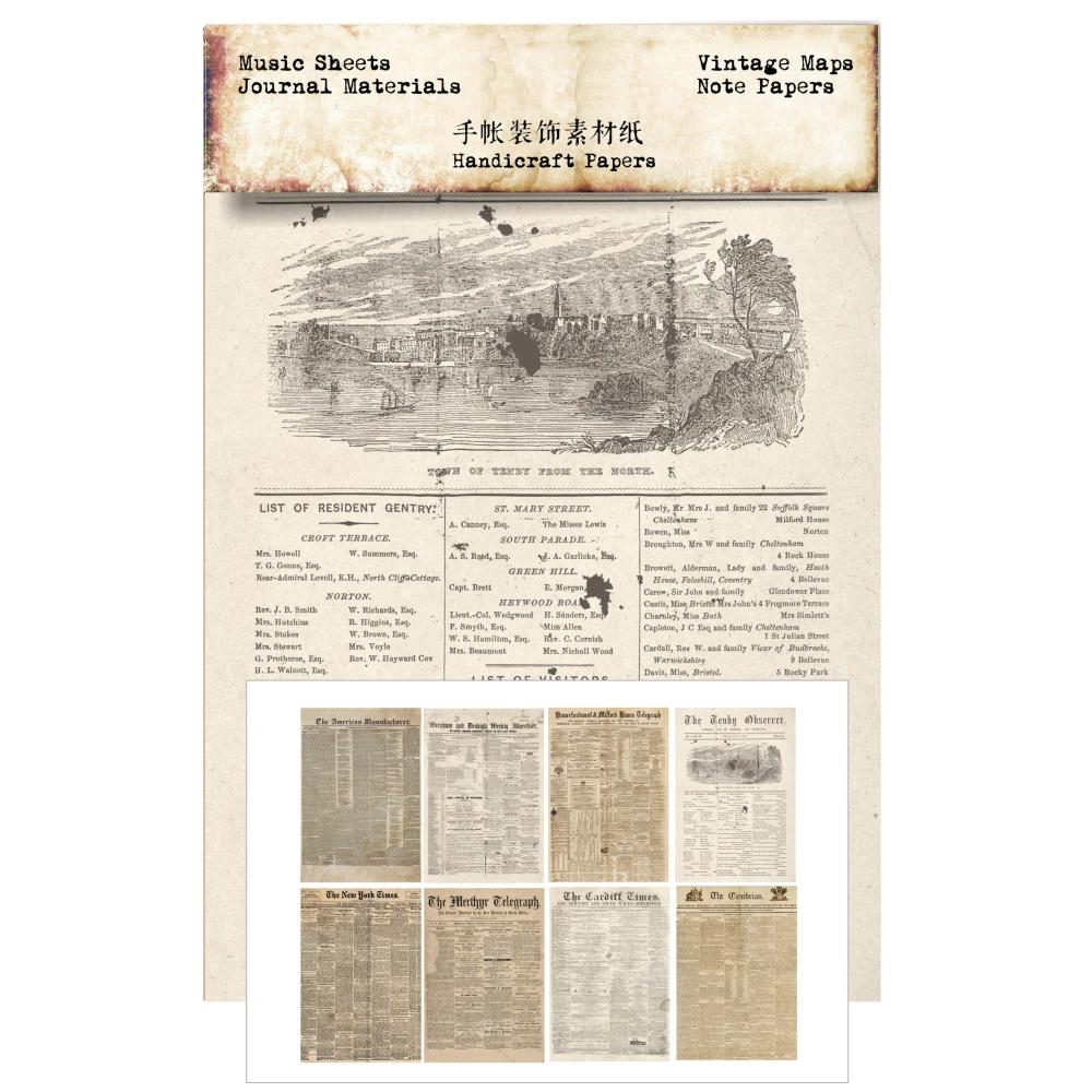 

8Sheets Old Newspaper Posters Material Background Paper Junk Journal Diary Planner Scrapbooking Decorative DIY Craft Paper Photo