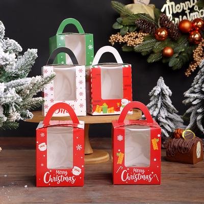 10pcs Hand-held Windowed Cupcake Packaging Boxes One Christmas Packaging Box Baked Dessert Packaging Box Christmas Celebration Event