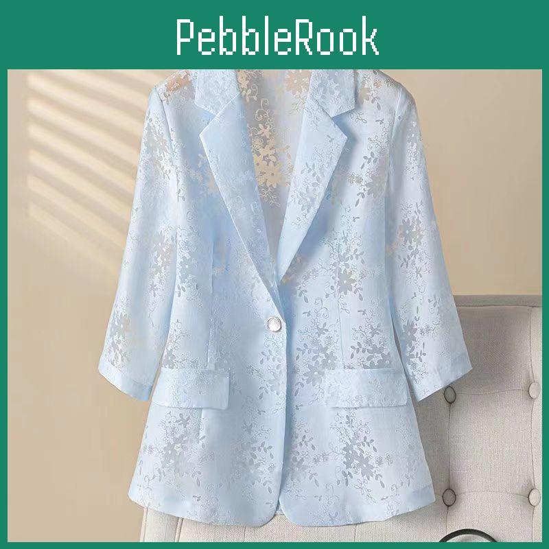 Lace Summer Blazer Thin Hollow Out Seven Sleeve Fashion Formal Office Women Jacket