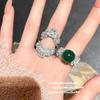 Natural Chalcedony Petal Gemstone Ring, New Chinese Style, Chalcedony Agate Removable Zircon Ring.