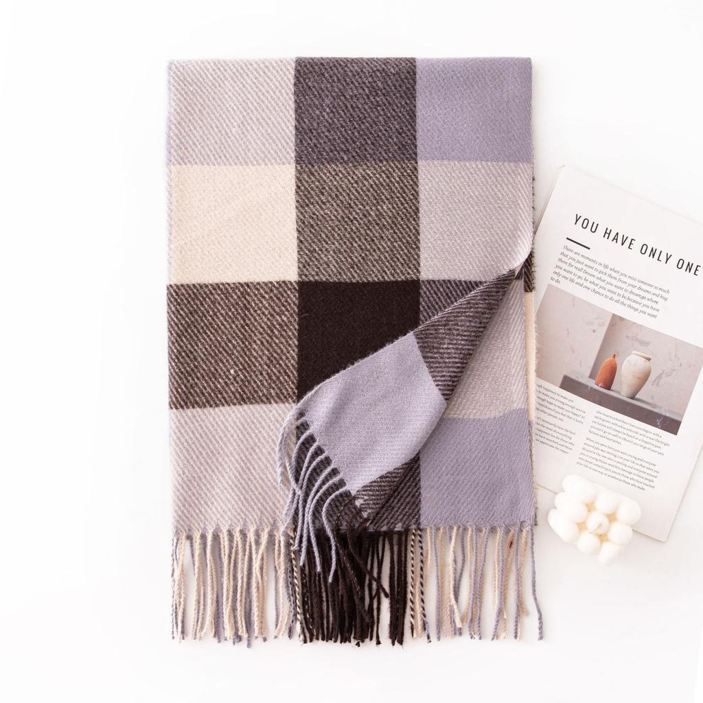 Winter New Plaid Scarf Printed Tassel Imitation Cashmere Scarf Fashionable Sweet Shawl Mid Length Thick Warm Scarf