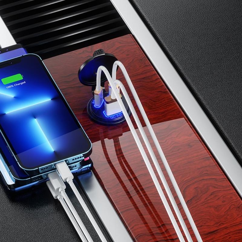 Double PD45W Fast Charging Car Charger Socket with LED Light Waterproof USB QC3.0 Charger Adapter for 12V/24V Car Boat