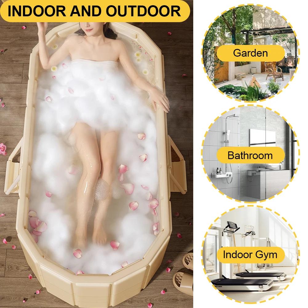 Foldable Portable Hot Tub with Dual Drainage Design for Home Gym Large Collapsible Ice Bath Tub for Relaxation