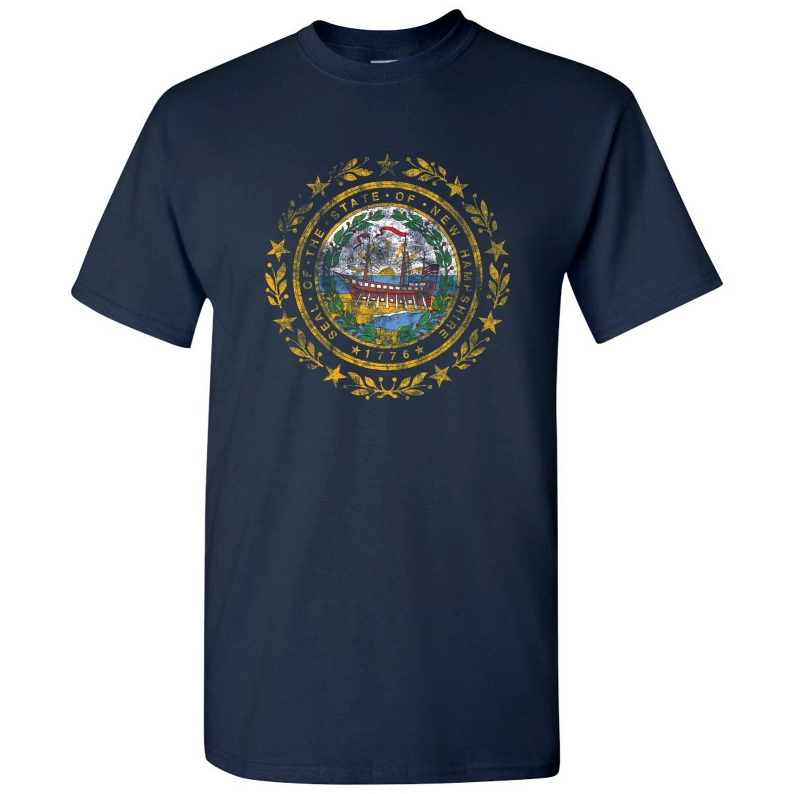 New Hampshire State Flag - Hometown Pride Souvenir Basic Cotton T-Shirt - Navy M