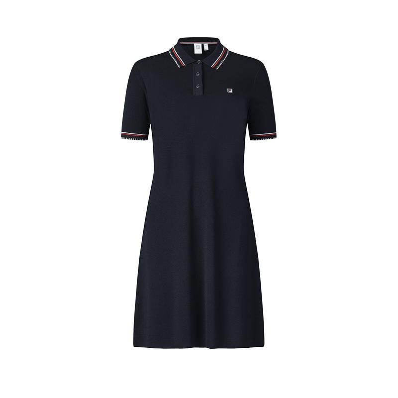 

Fila Теннисная серия Повседневный спортивный Простой Универсальный Базовый С воротником поло Приталенное Платье с коротким рукавом Женские платья Темно-синий A11W523325F-NV S