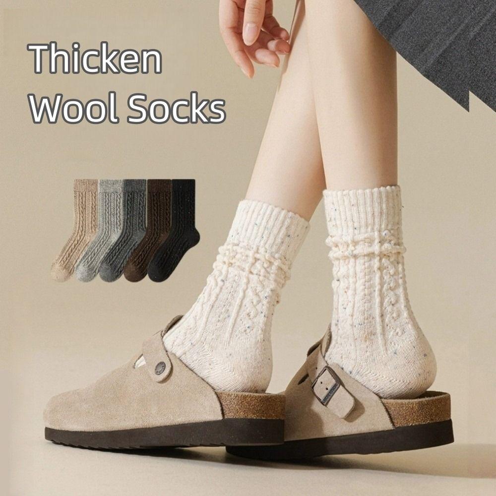 Skarpetki zimowe w jednolitym kolorze zatrzymujące ciepło, skarpetki do połowy łydki, nowe pluszowe skarpetki wełniane dla kobiet i dziewcząt