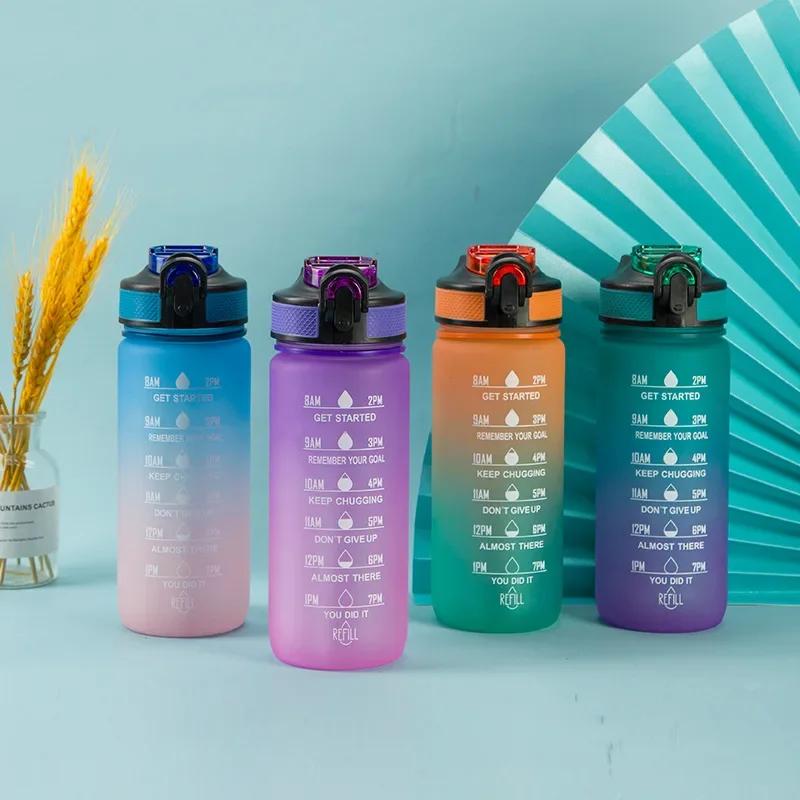 

600ML Portable Water Bottle Motivational Sports Water bottle with Time Marker Leak-proof Cup for Outdoor Sport Fitness 600ml