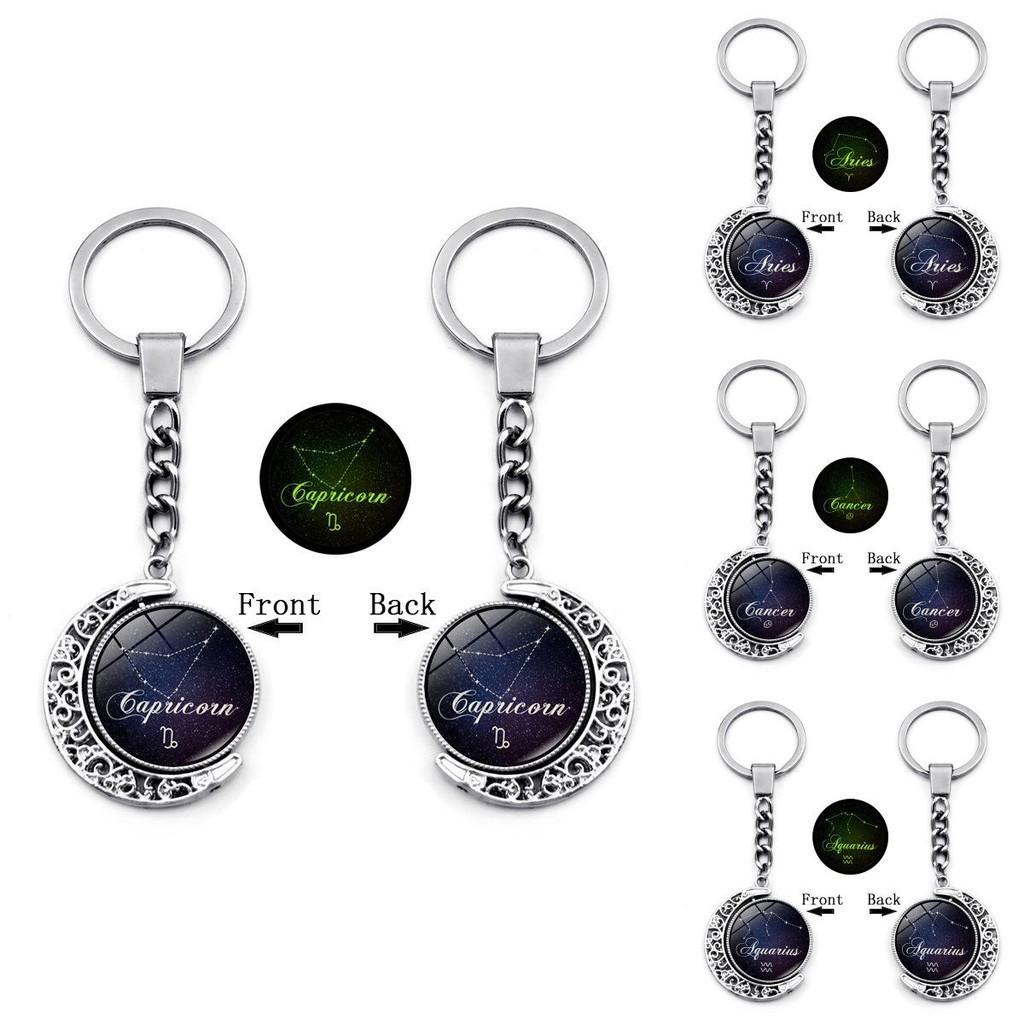 Stunning Zodiac Starry Night Keychain With Luminous Time Gem Moon Pendant