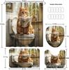 Cartoon Cat Bathroom Set: Funny Cat Reading Newspaper Shower Curtain & Accessories
