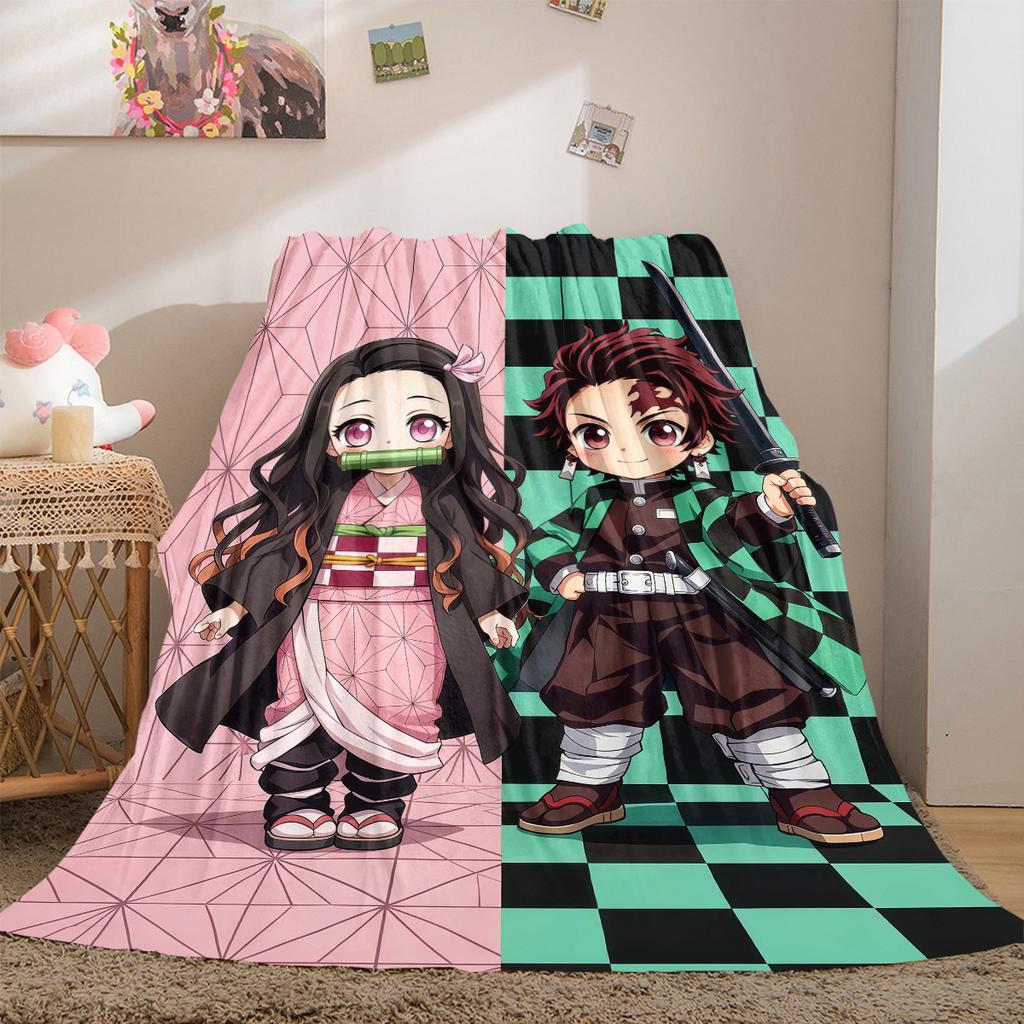 Tanjiro Kamado Nezuko Kamado Print Blanket Warm Comfortable Flannel Cover For Bedrooms, Sofas, Beds, Chairs LXRa3