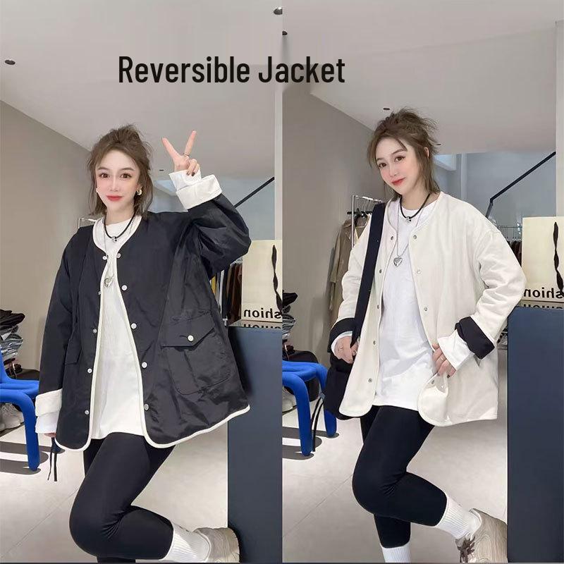 

Женская двусторонняя куртка свободного кроя с круглым вырезом, весна 2025 One size